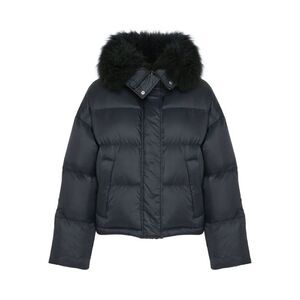 Yves Salomon Women Doushort Down Jacket Fluffy Lambswool Trimdoune 60Cm